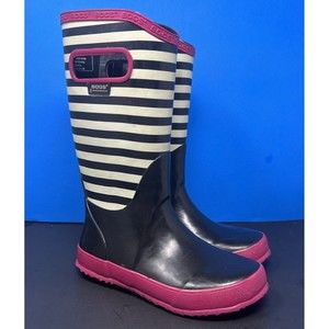 Bogs Kids Striped Black and Pink Rain Boots